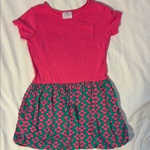 Hanna Andersson Hot Pink Tee Dress with Green & Pink Printed Bubble Hem Skirt